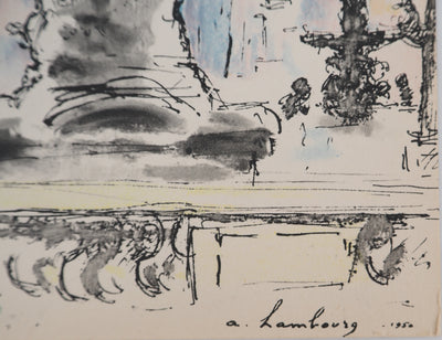 André HAMBOURG : Paris, les amoureux de la Place de la Concorde, Lithographie signée