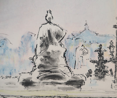 André HAMBOURG : Paris, les amoureux de la Place de la Concorde, Lithographie signée