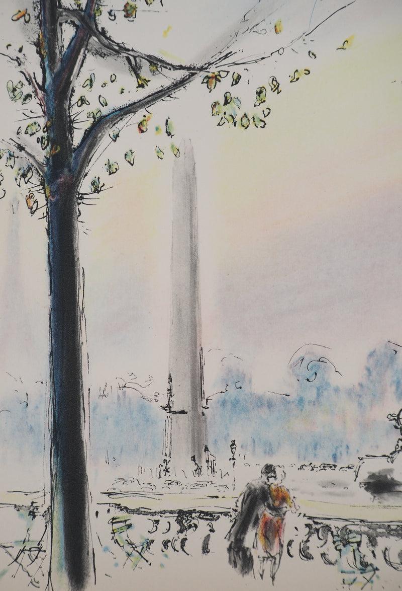 André HAMBOURG : Paris, les amoureux de la Place de la Concorde, Lithographie signée
