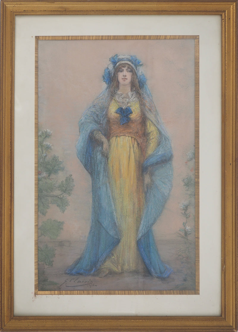 Georges CLAIRIN : Sarah Bernhardt A Belle-Ile en Mer, Pastel original signé