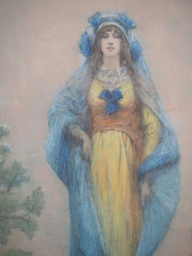 Georges CLAIRIN : Sarah Bernhardt A Belle-Ile en Mer, Pastel original signé