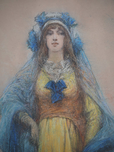 Georges CLAIRIN : Sarah Bernhardt A Belle-Ile en Mer, Pastel original signé