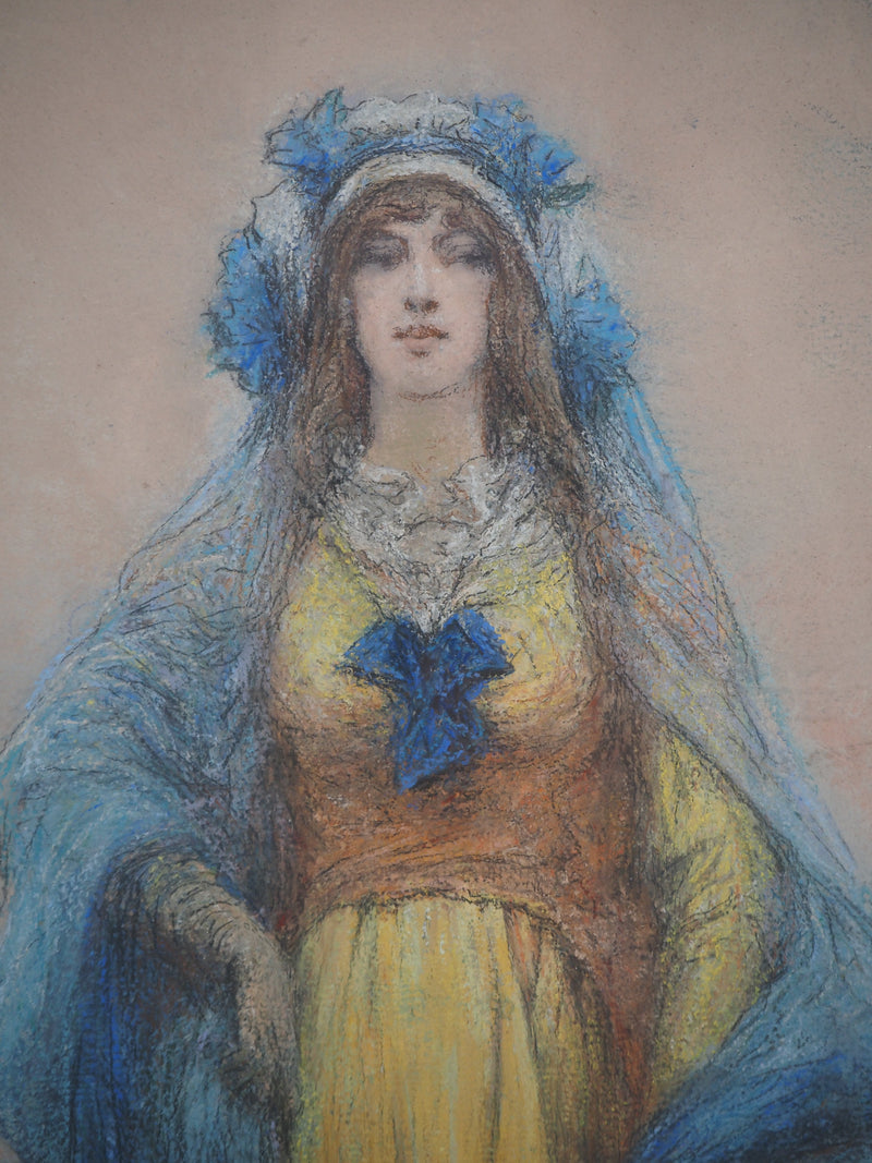 Georges CLAIRIN : Sarah Bernhardt A Belle-Ile en Mer, Pastel original signé