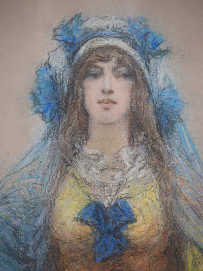 Georges CLAIRIN : Sarah Bernhardt A Belle-Ile en Mer, Pastel original signé