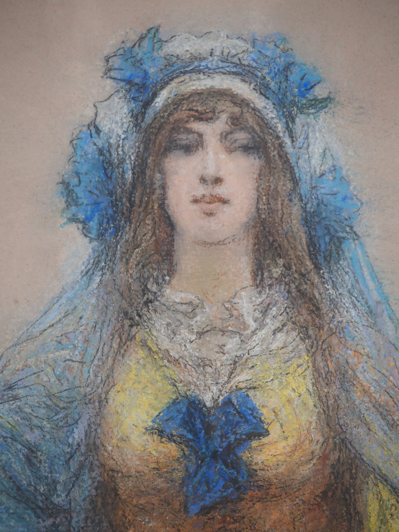 Georges CLAIRIN : Sarah Bernhardt A Belle-Ile en Mer, Pastel original signé