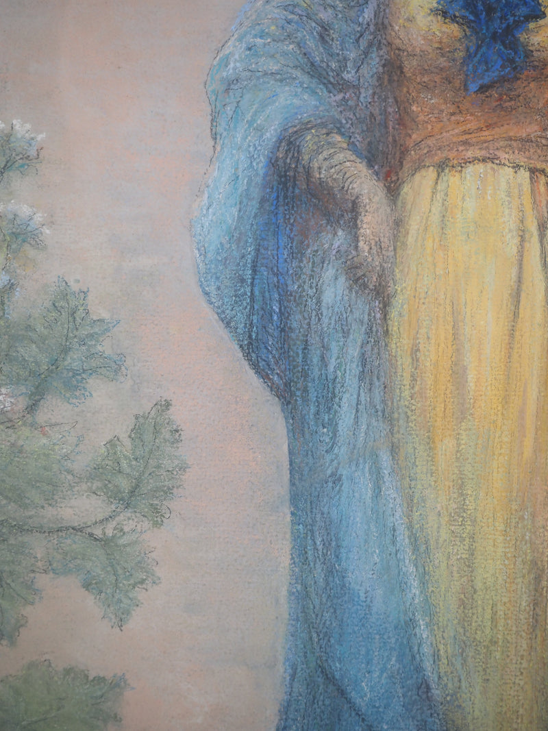 Georges CLAIRIN : Sarah Bernhardt A Belle-Ile en Mer, Pastel original signé