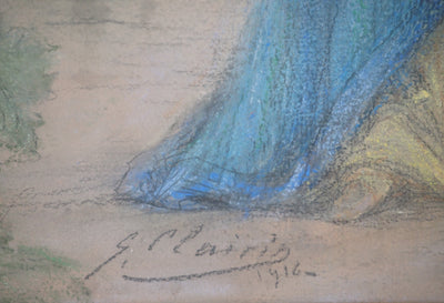Georges CLAIRIN : Sarah Bernhardt A Belle-Ile en Mer, Pastel original signé
