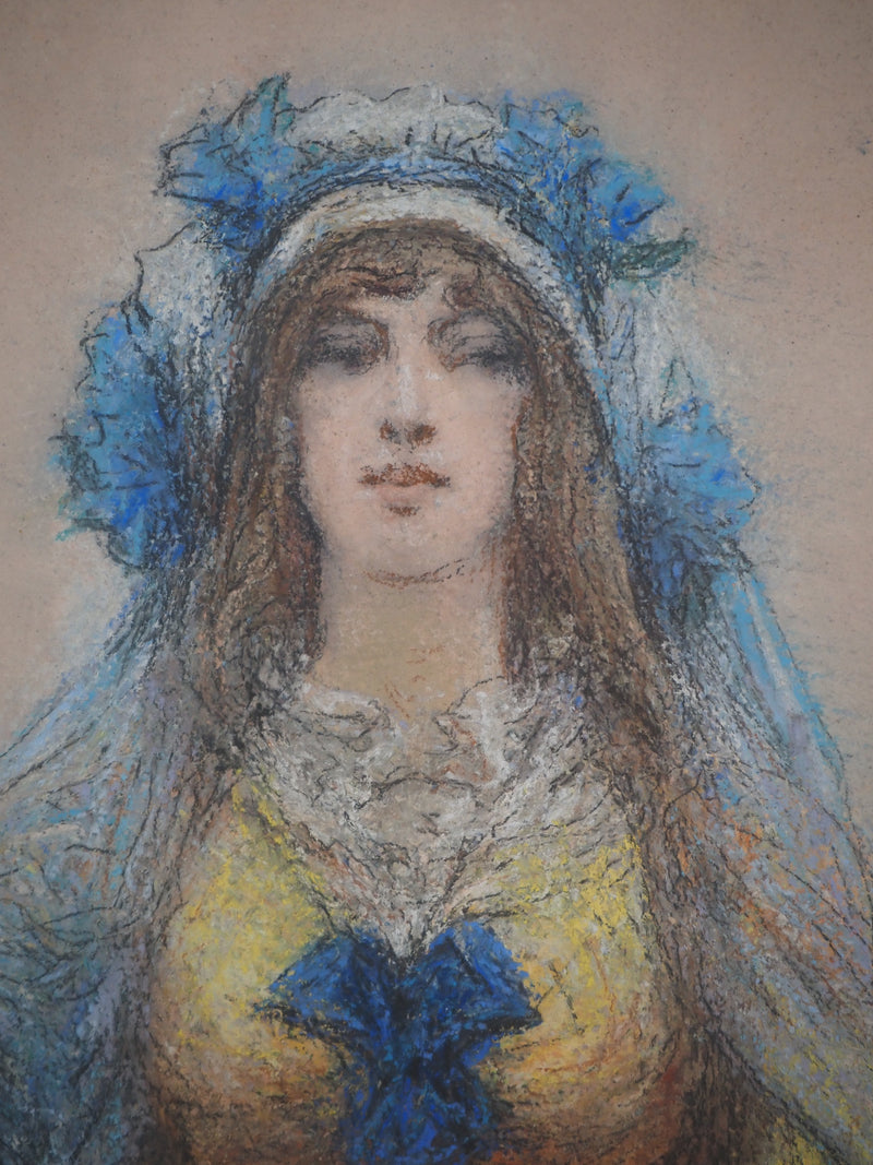 Georges CLAIRIN : Sarah Bernhardt A Belle-Ile en Mer, Pastel original signé