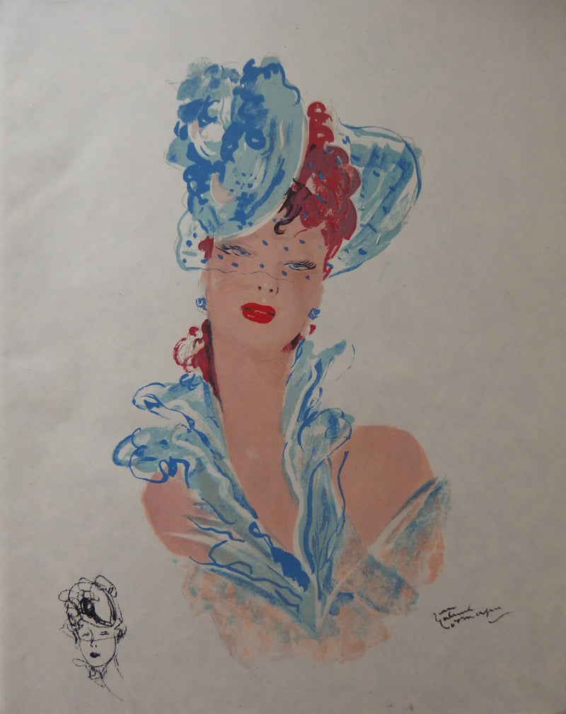 Jean-Gabriel DOMERGUE : La parisienne au bibi bleu, Lithographie originale (vue générale) - Crédit photo : Galerie Art.Paris