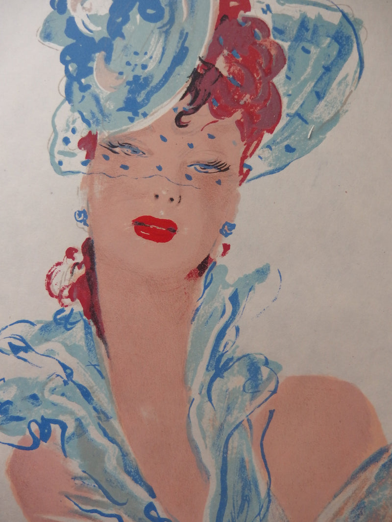 Jean-Gabriel DOMERGUE : La parisienne au bibi bleu, Lithographie originale (photo de détail 3) - Crédit photo : Galerie Art.Paris