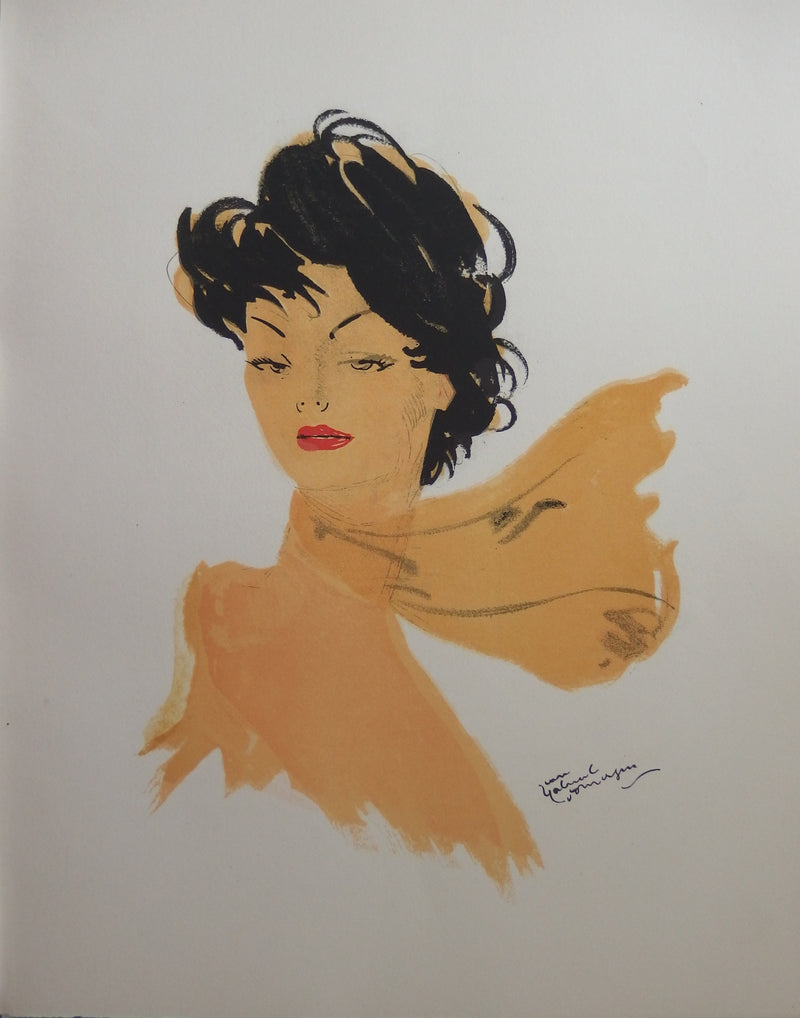 Jean-Gabriel DOMERGUE : La Brune au foulard (Gigi la secrétaire), Lithographie originale (vue générale) - Crédit photo : Galerie Art.Paris