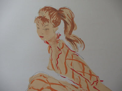 Jean-Gabriel DOMERGUE : Une jeune fille nature (Cathie et l'académicien), Lithographie originale (photo de détail 3) - Crédit photo : Galerie Art.Paris