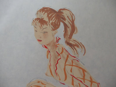 Jean-Gabriel DOMERGUE : Une jeune fille nature (Cathie et l'académicien), Lithographie originale (photo de détail 3) - Crédit photo : Galerie Art.Paris