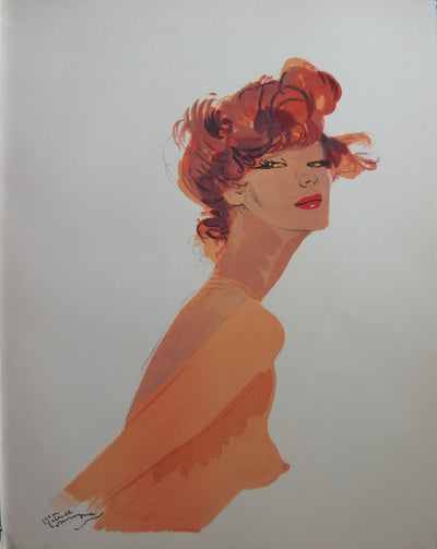 Jean-Gabriel DOMERGUE : La rousse au regard de braise (Ernestine est à peindre), Lithographie originale (vue générale) - Crédit photo : Galerie Art.Paris