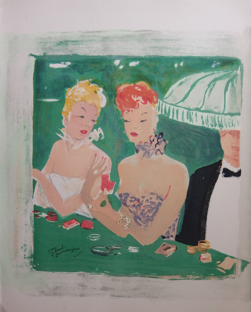 Jean-Gabriel DOMERGUE : Deux femmes au casino (Où est donc Odette), Lithographie originale (vue générale) - Crédit photo : Galerie Art.Paris