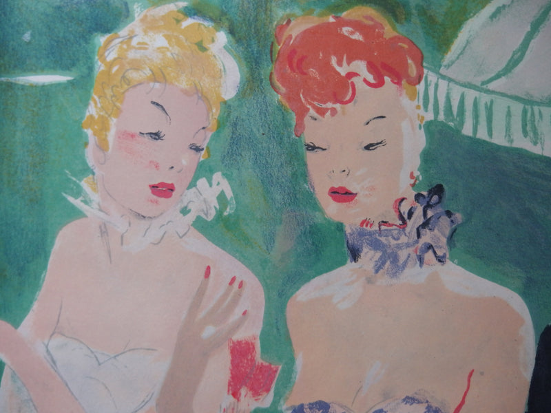 Jean-Gabriel DOMERGUE : Deux femmes au casino (Où est donc Odette), Lithographie originale (photo de détail 3) - Crédit photo : Galerie Art.Paris