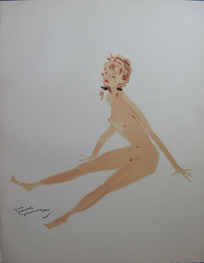 Jean-Gabriel DOMERGUE : Nu assis (Suzette ou deux sous de violette), Lithographie originale (vue générale) - Crédit photo : Galerie Art.Paris