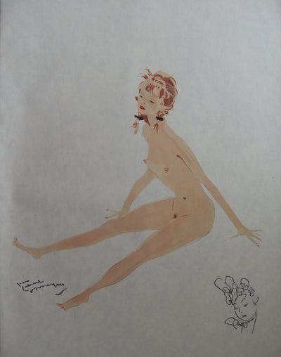 Jean-Gabriel DOMERGUE : Nu assis (Suzette ou deux sous de violette), Lithographie originale (vue générale) - Crédit photo : Galerie Art.Paris