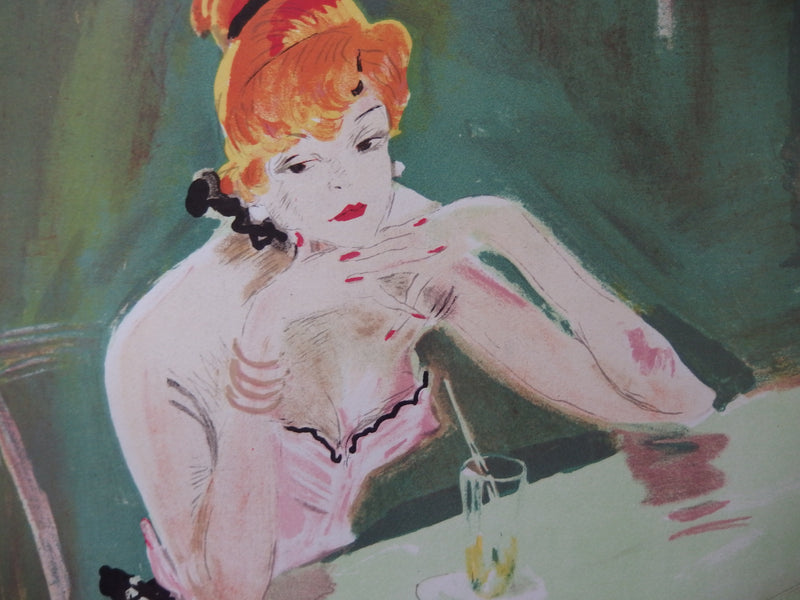 Jean-Gabriel DOMERGUE : Une parisienne attablée (Mauricette, Rue Caumartin), Lithographie originale (photo de détail 3) - Crédit photo : Galerie Art.Paris