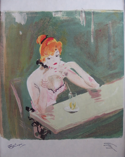 Jean-Gabriel DOMERGUE : Une parisienne attablée (Mauricette, Rue Caumartin), Lithographie originale (vue générale) - Crédit photo : Galerie Art.Paris