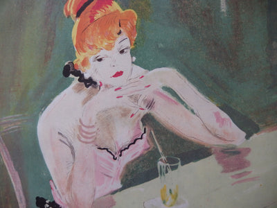 Jean-Gabriel DOMERGUE : Une parisienne attablée (Mauricette, Rue Caumartin), Lithographie originale (photo de détail 3) - Crédit photo : Galerie Art.Paris