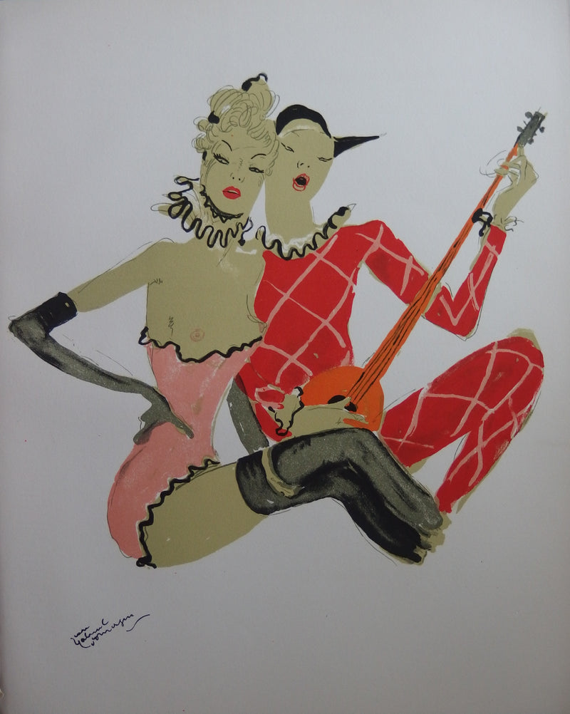 Jean-Gabriel DOMERGUE : Arlequine (Arlette au double visage), Lithographie originale (vue générale) - Crédit photo : Galerie Art.Paris