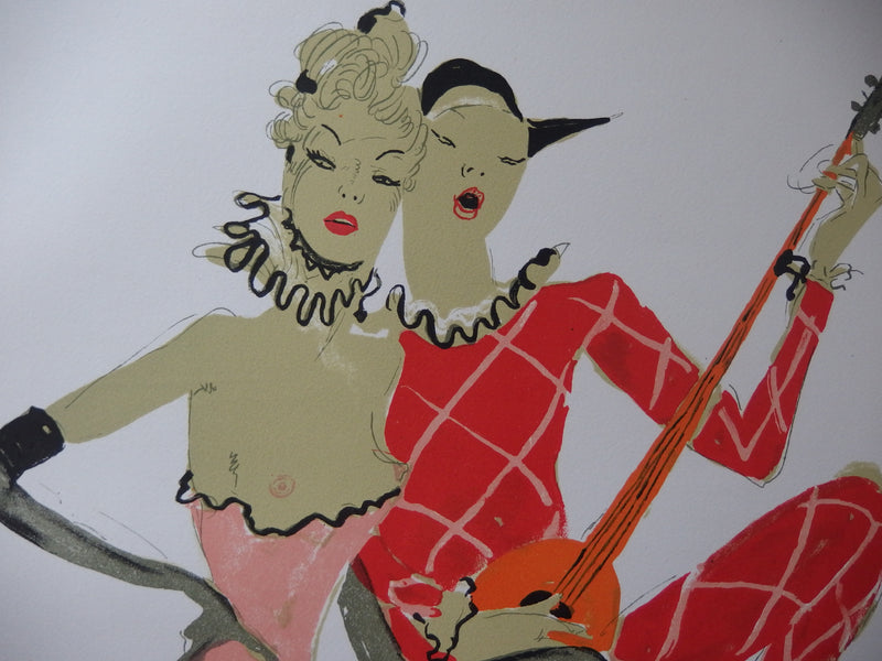 Jean-Gabriel DOMERGUE : Arlequine (Arlette au double visage), Lithographie originale (photo de détail 3) - Crédit photo : Galerie Art.Paris
