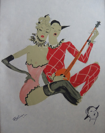 Jean-Gabriel DOMERGUE : Arlequine (Arlette au double visage), Lithographie originale (vue générale) - Crédit photo : Galerie Art.Paris