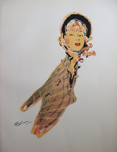 Jean-Gabriel DOMERGUE : La jolie fleuriste (Guillaumette, la potière), Lithographie originale (vue générale) - Crédit photo : Galerie Art.Paris