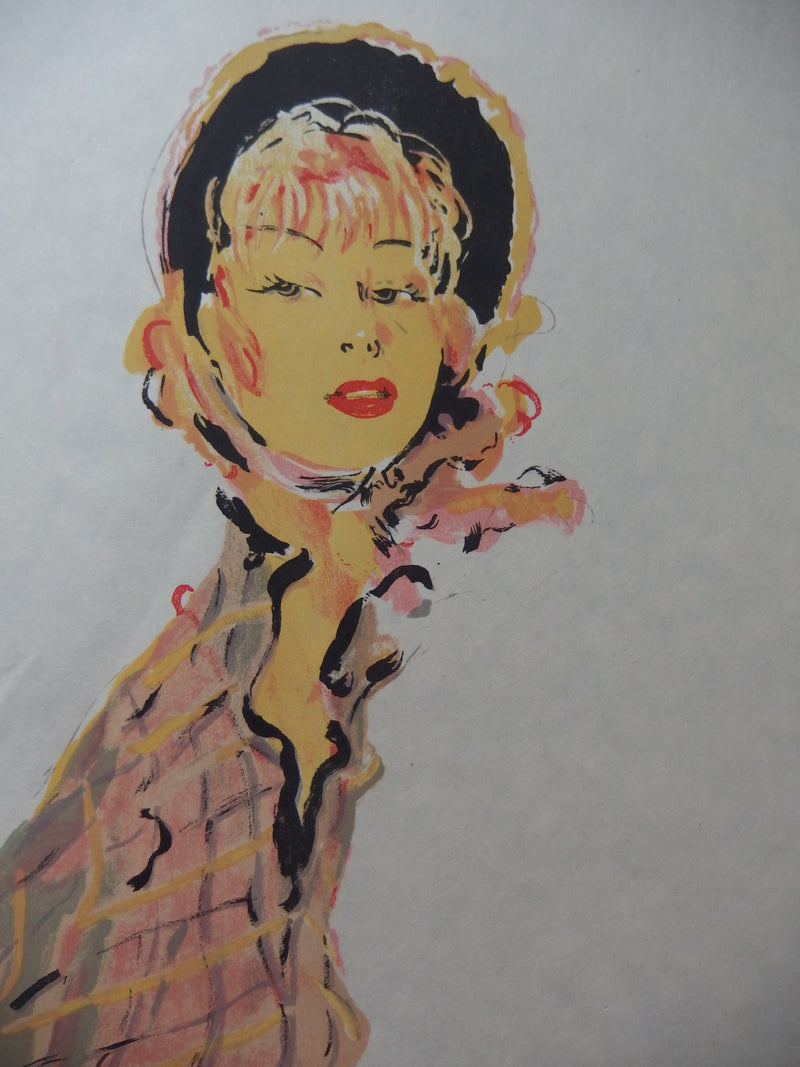 Jean-Gabriel DOMERGUE : La jolie fleuriste (Guillaumette, la potière), Lithographie originale (photo de détail 3) - Crédit photo : Galerie Art.Paris