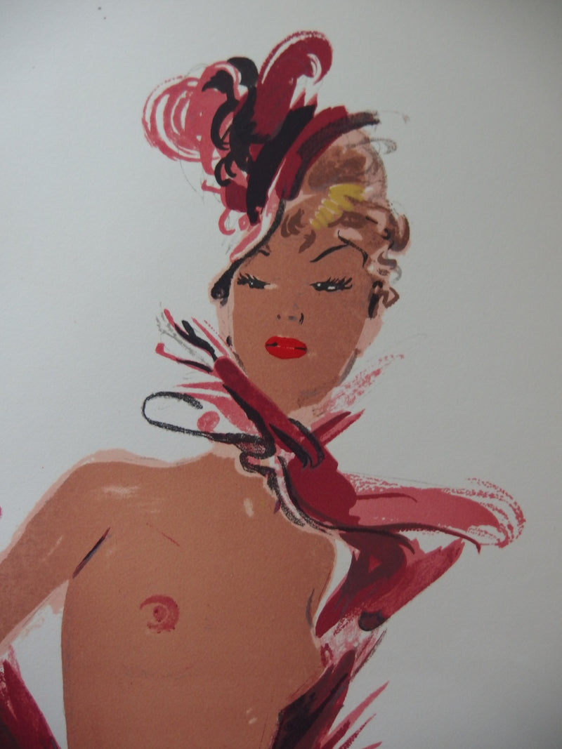 Jean-Gabriel DOMERGUE : Le déshabillé rouge (Deux sourires), Lithographie originale (photo de détail 2) - Crédit photo : Galerie Art.Paris