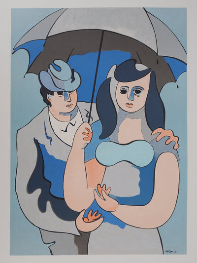 Jean HELION : Couple sous un parapluie, Lithographie originale (vue générale) - Crédit photo : Galerie Art.Paris