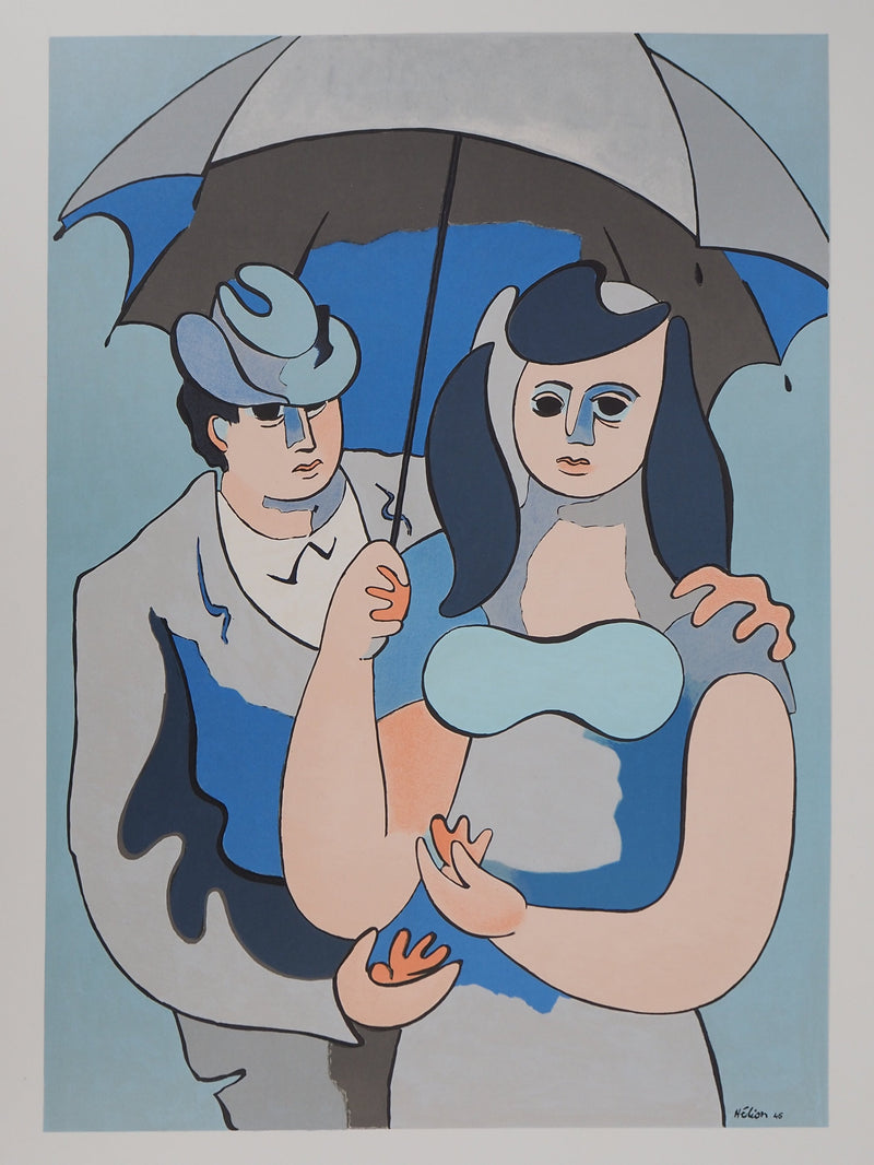 Jean HELION : Couple sous un parapluie, Lithographie originale (vue générale) - Crédit photo : Galerie Art.Paris