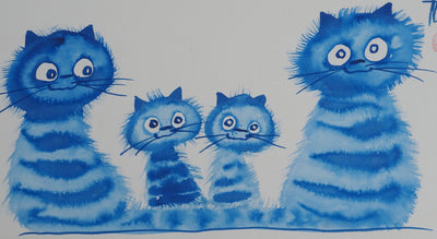 Laszlo TIBAY : La famille aux chatons, Dessin original (photo de détail 3) - Crédit photo : Galerie Art.Paris