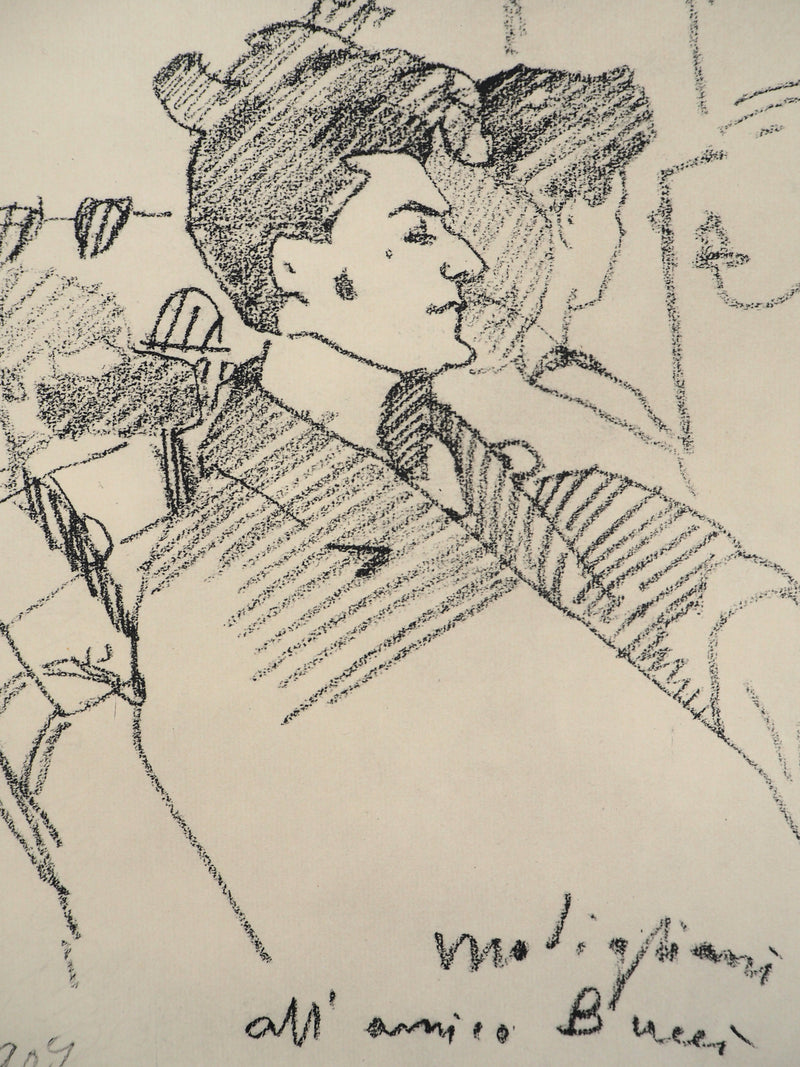 Amedeo MODIGLIANI : Portrait de Mario Buggelli, Lithographie signée