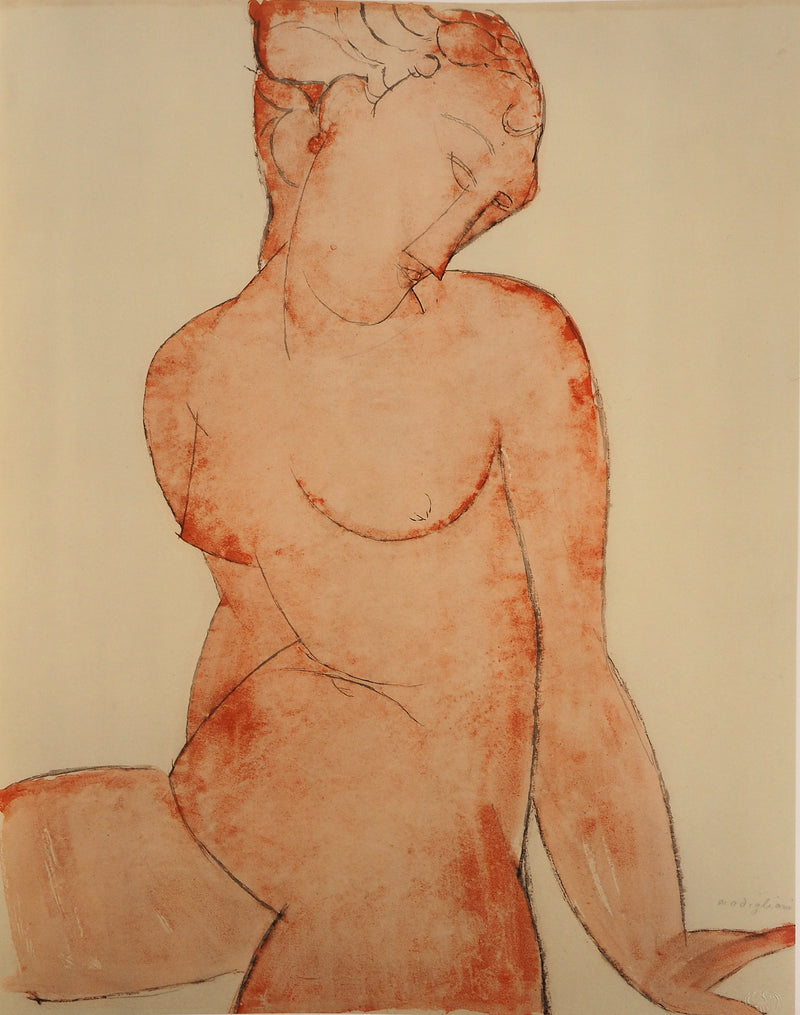 Amedeo MODIGLIANI : Grand nu en rouge, Lithographie signée