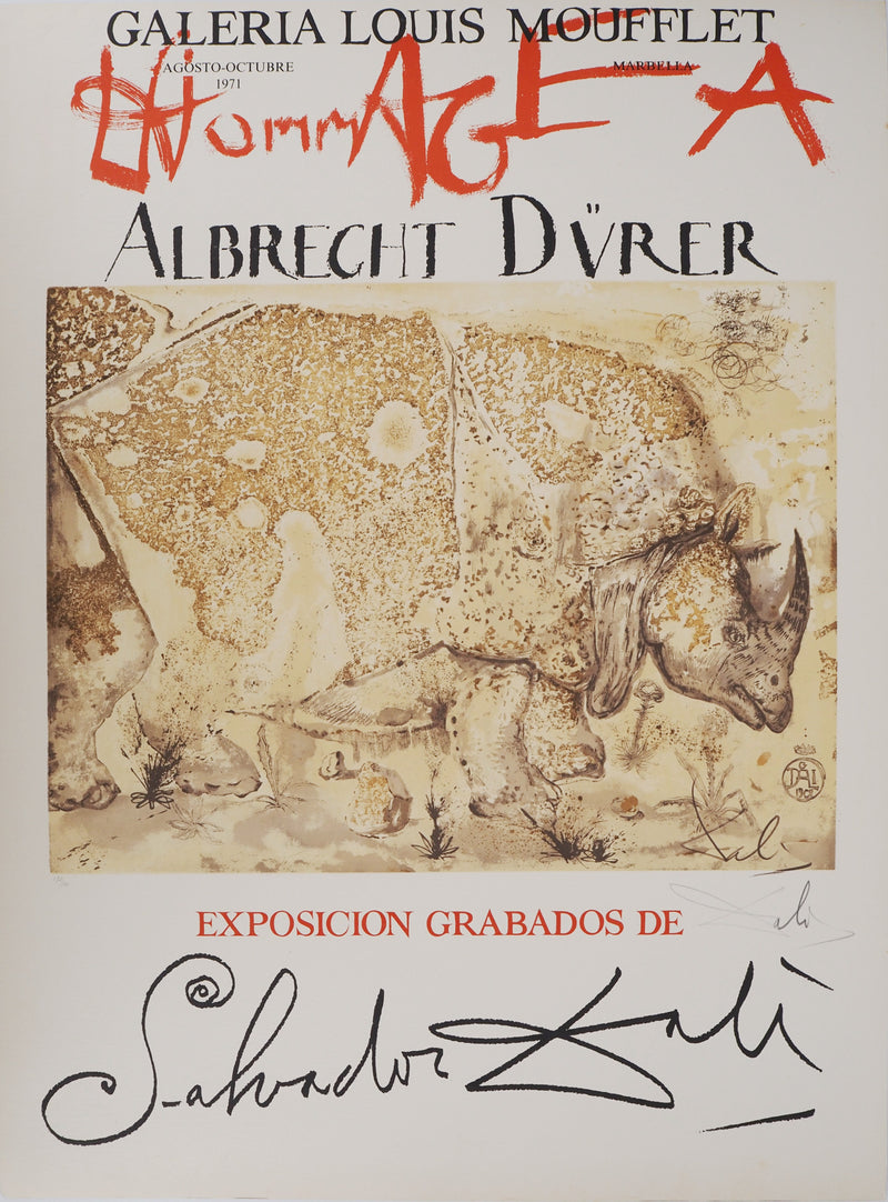 Salvador DALI : Rhinocéros : Hommage à Albrecht Dürer, Affiche originale (vue générale) - Crédit photo : Galerie Art.Paris