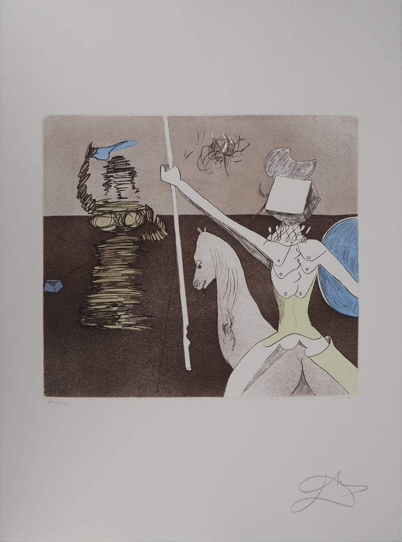 Salvador DALI : Don Quichotte, En Route pour la Bataille, Gravure originale signée