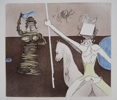 Salvador DALI : Don Quichotte, En Route pour la Bataille, Gravure originale signée