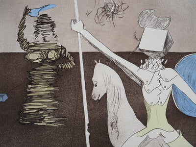 Salvador DALI : Don Quichotte, En Route pour la Bataille, Gravure originale signée