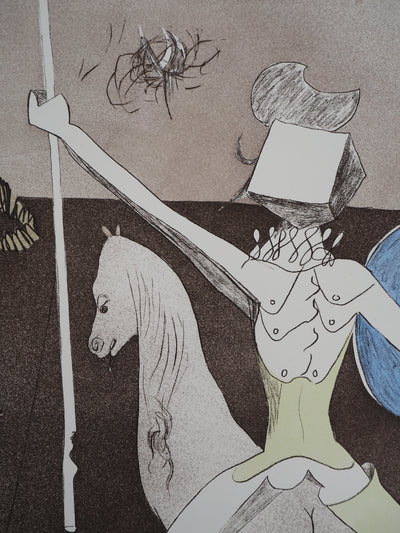 Salvador DALI : Don Quichotte, En Route pour la Bataille, Gravure originale signée