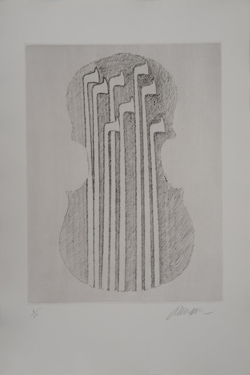 ARMAN : Archets emboités dans un violon, Gravure originale signée