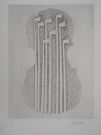 ARMAN : Archets emboités dans un violon, Gravure originale signée