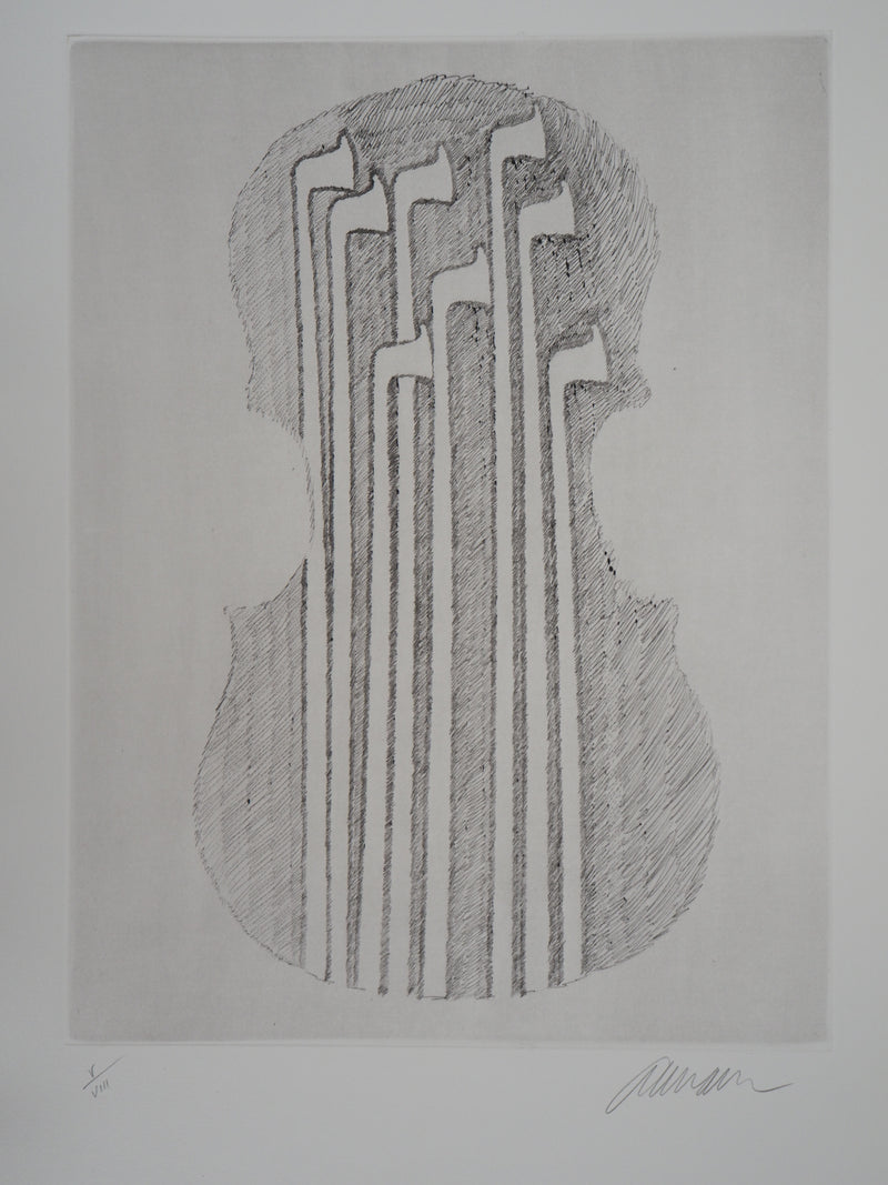 ARMAN : Archets emboités dans un violon, Gravure originale signée