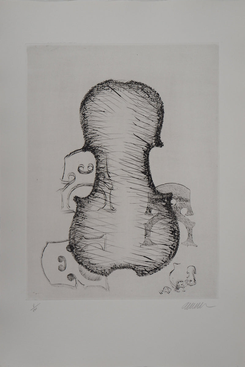 ARMAN : Assemblage de chevalets et violon, Gravure originale signée