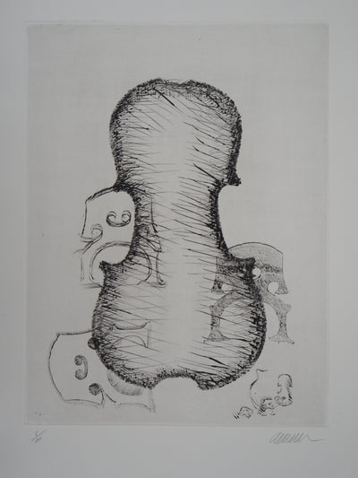 ARMAN : Assemblage de chevalets et violon, Gravure originale signée