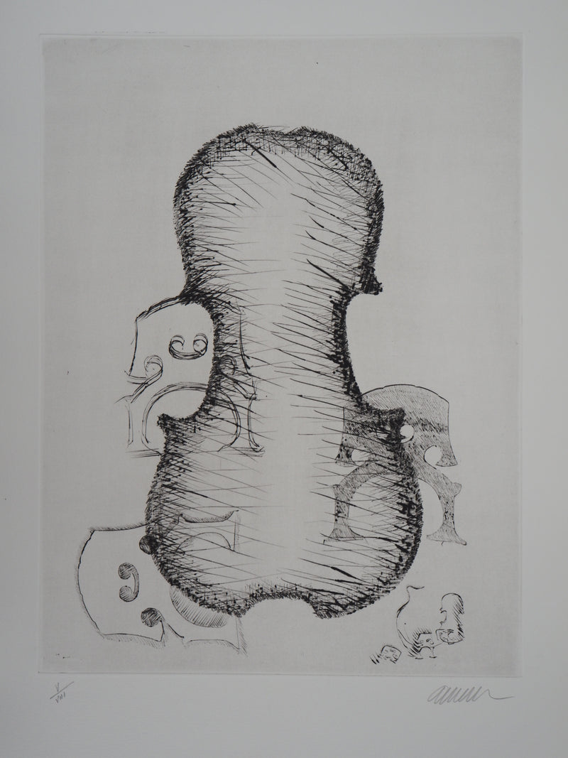 ARMAN : Assemblage de chevalets et violon, Gravure originale signée