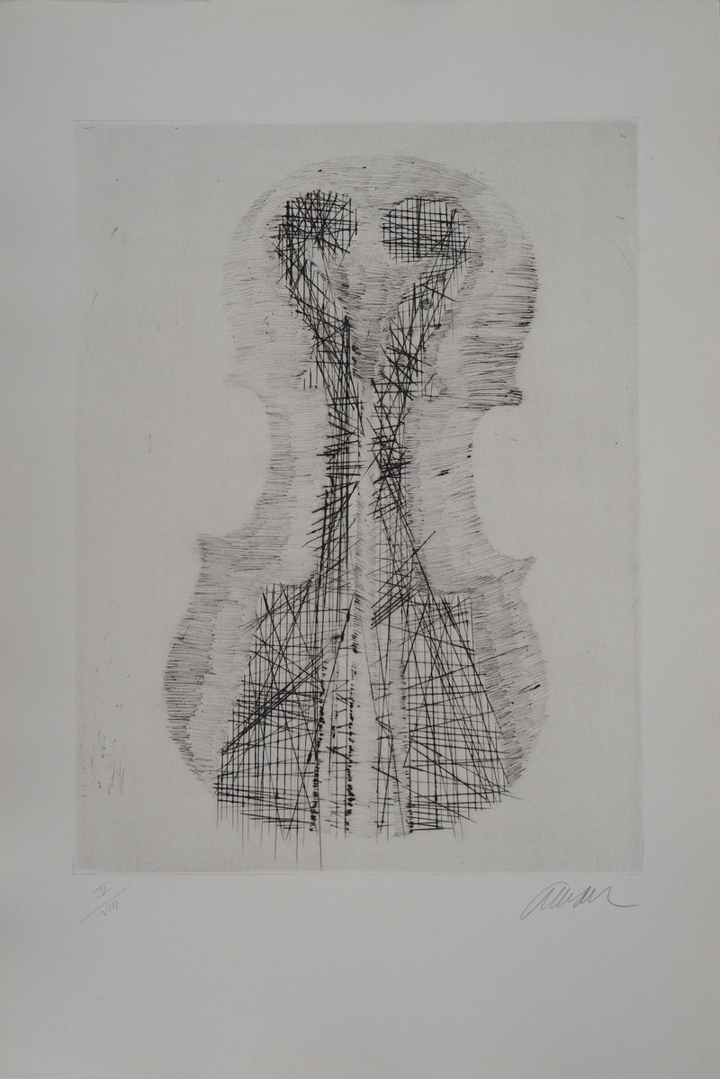 ARMAN : Duo de violons, Gravure originale signée
