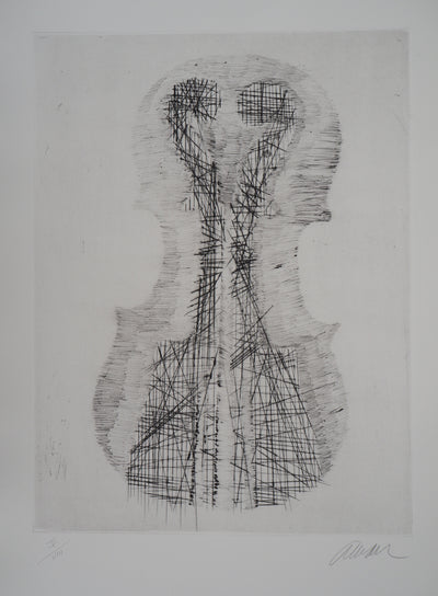 ARMAN : Duo de violons, Gravure originale signée