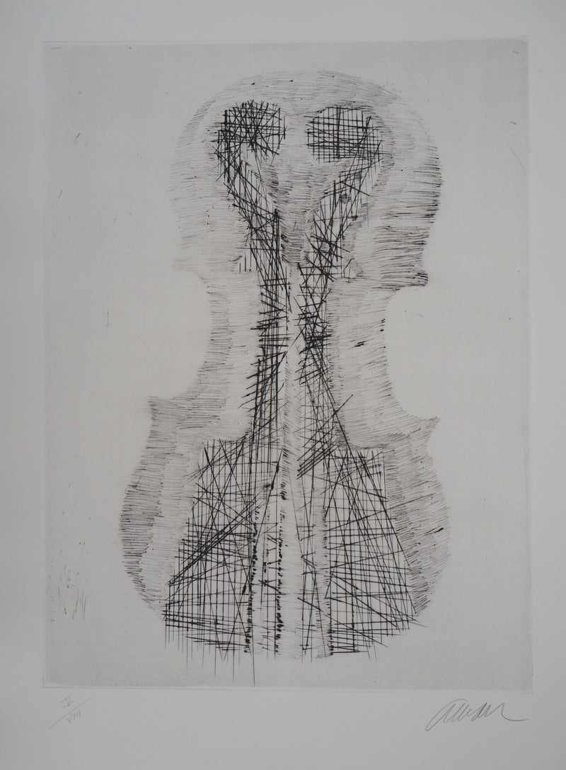 ARMAN : Duo de violons, Gravure originale signée